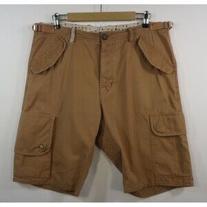 Trovata Men's Cargo Shorts Size 34 Quilted Cotton Y2K Snaps Tan Khaki Pockets